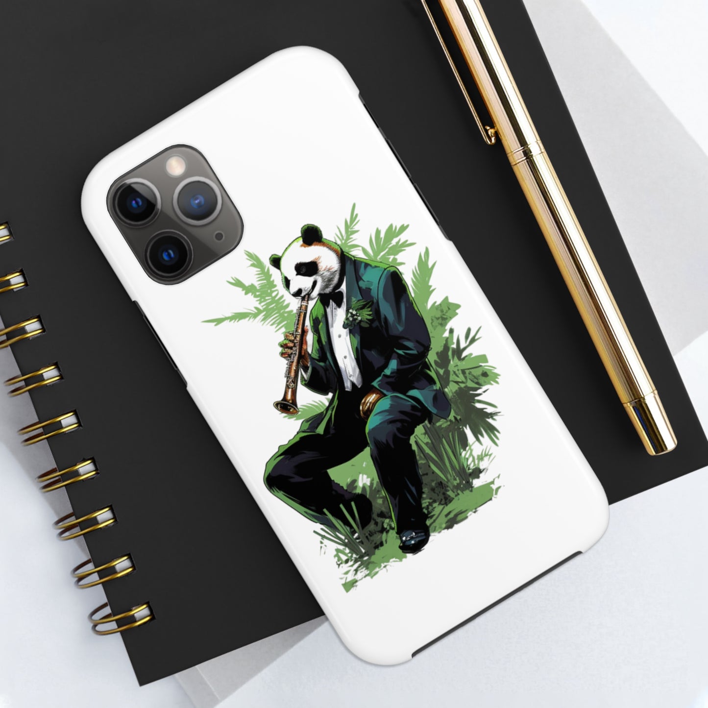 Tough Phone Cases with a suave comic panda playing a bamboo saxophone