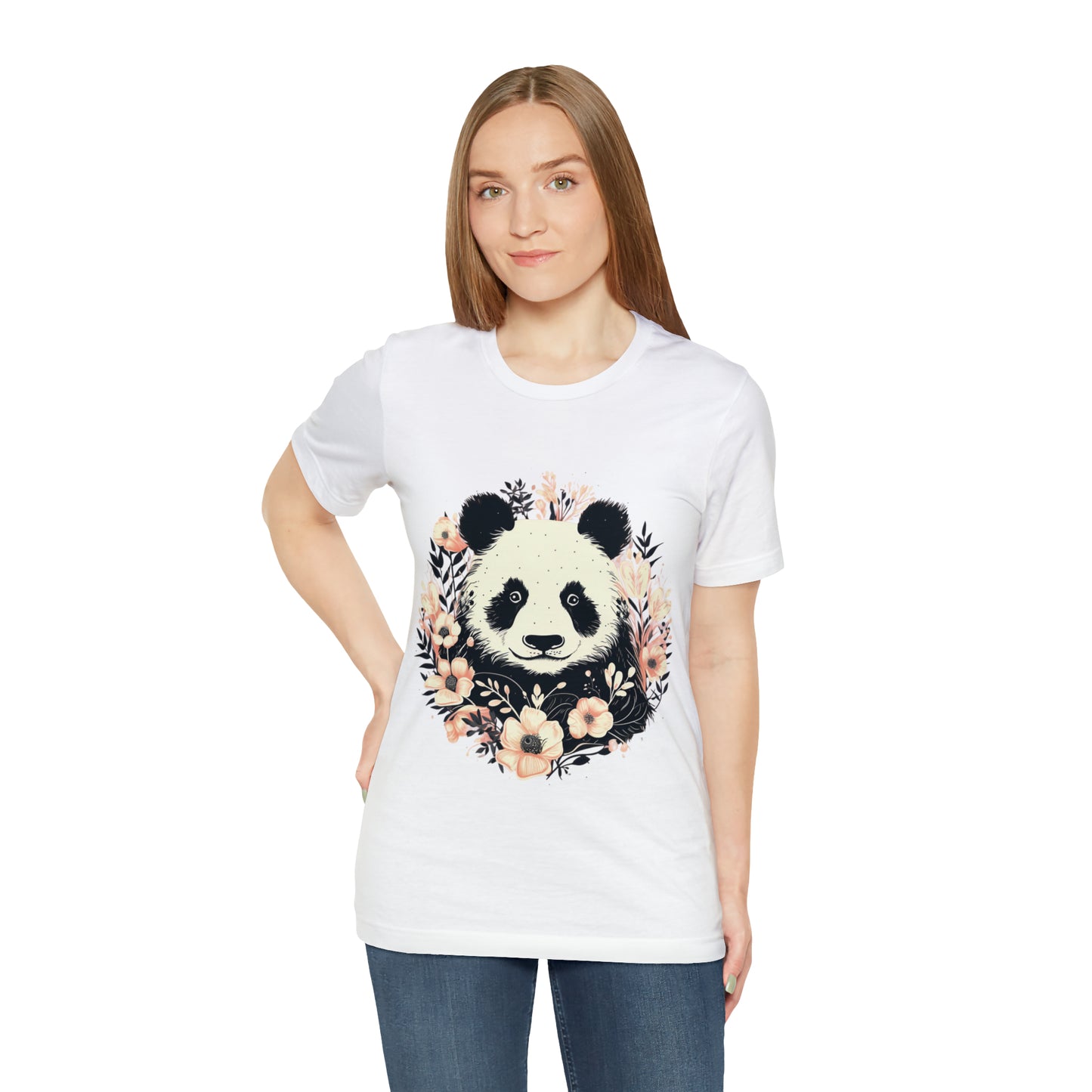 Panda Tee with Floral Background