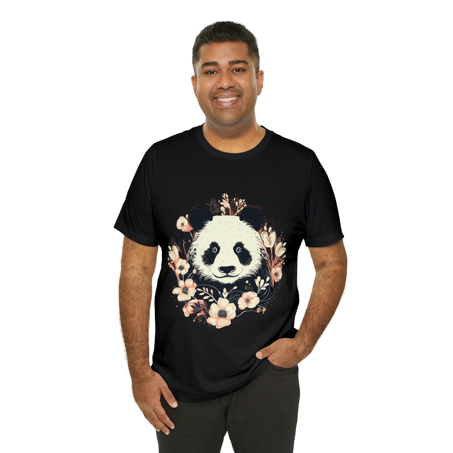 Panda Tee with Floral Background