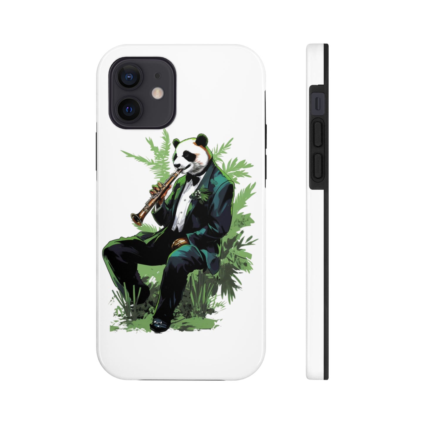 Tough Phone Cases with a suave comic panda playing a bamboo saxophone