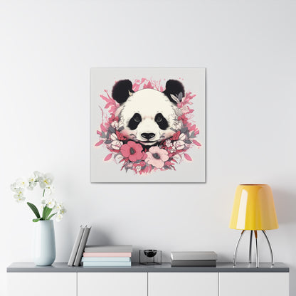 Canvas Gallery - A Panda with floral background