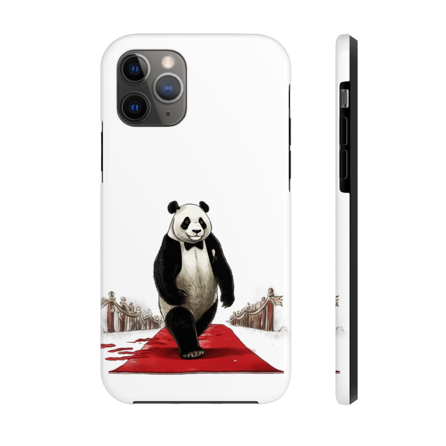 Tough Phone Cases with a print on it of A glamorous comic panda walking down a red carpet at a bamboo film festival.:
B