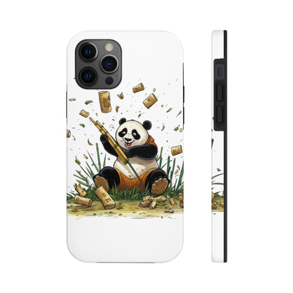 Tough Phone Cases with a print on it of A Jovial Panda Juggling Bamboo