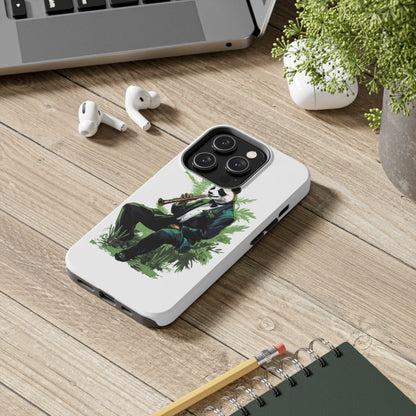 Tough Phone Cases with a suave comic panda playing a bamboo saxophone