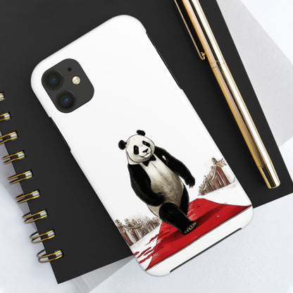 Tough Phone Cases with a print on it of A glamorous comic panda walking down a red carpet at a bamboo film festival.:
B