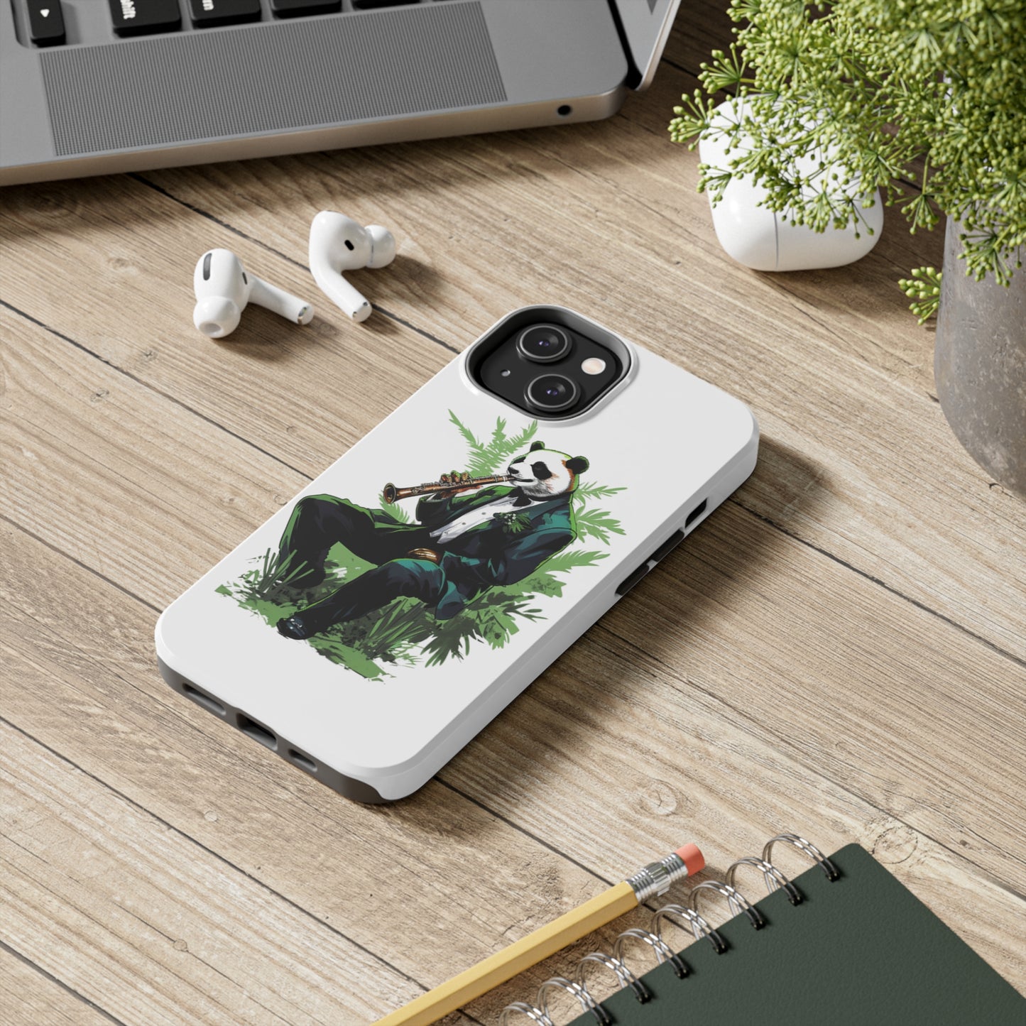 Tough Phone Cases with a suave comic panda playing a bamboo saxophone