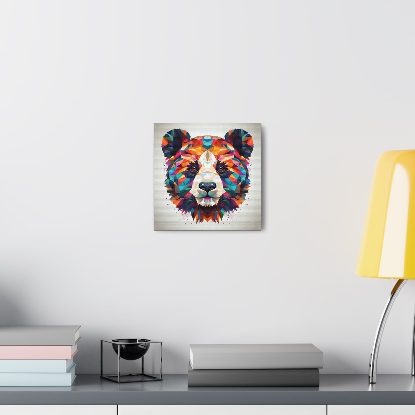 Panda Face with Geometric Patterns in Vibrant Colors