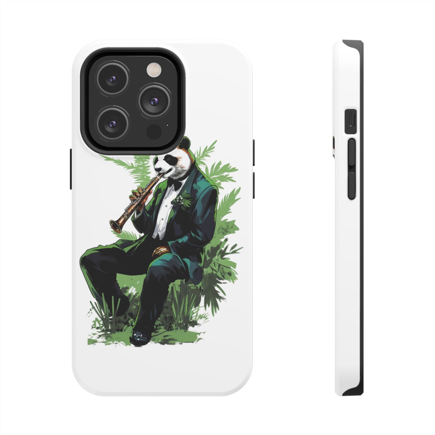 Tough Phone Cases with a suave comic panda playing a bamboo saxophone