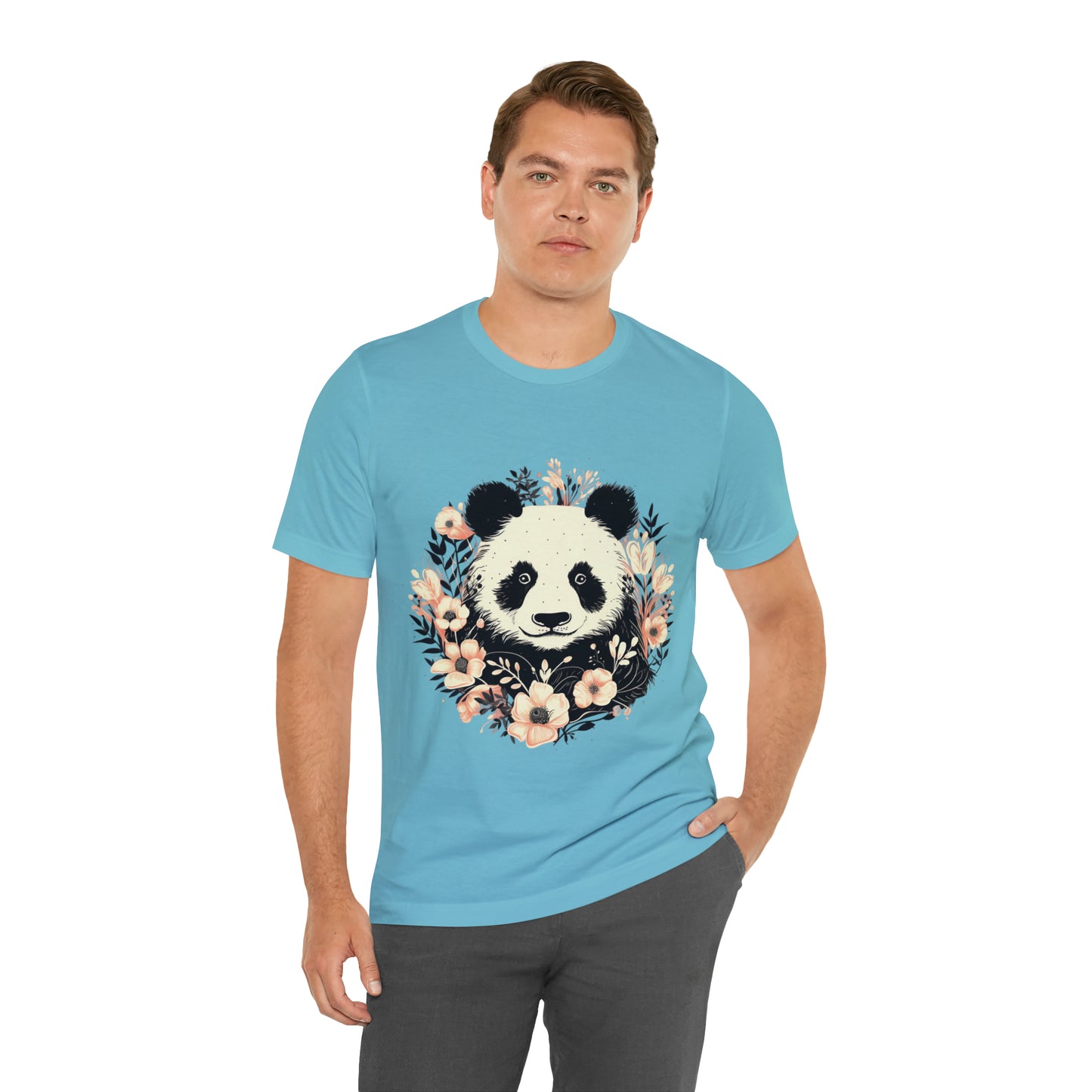 Panda Tee with Floral Background