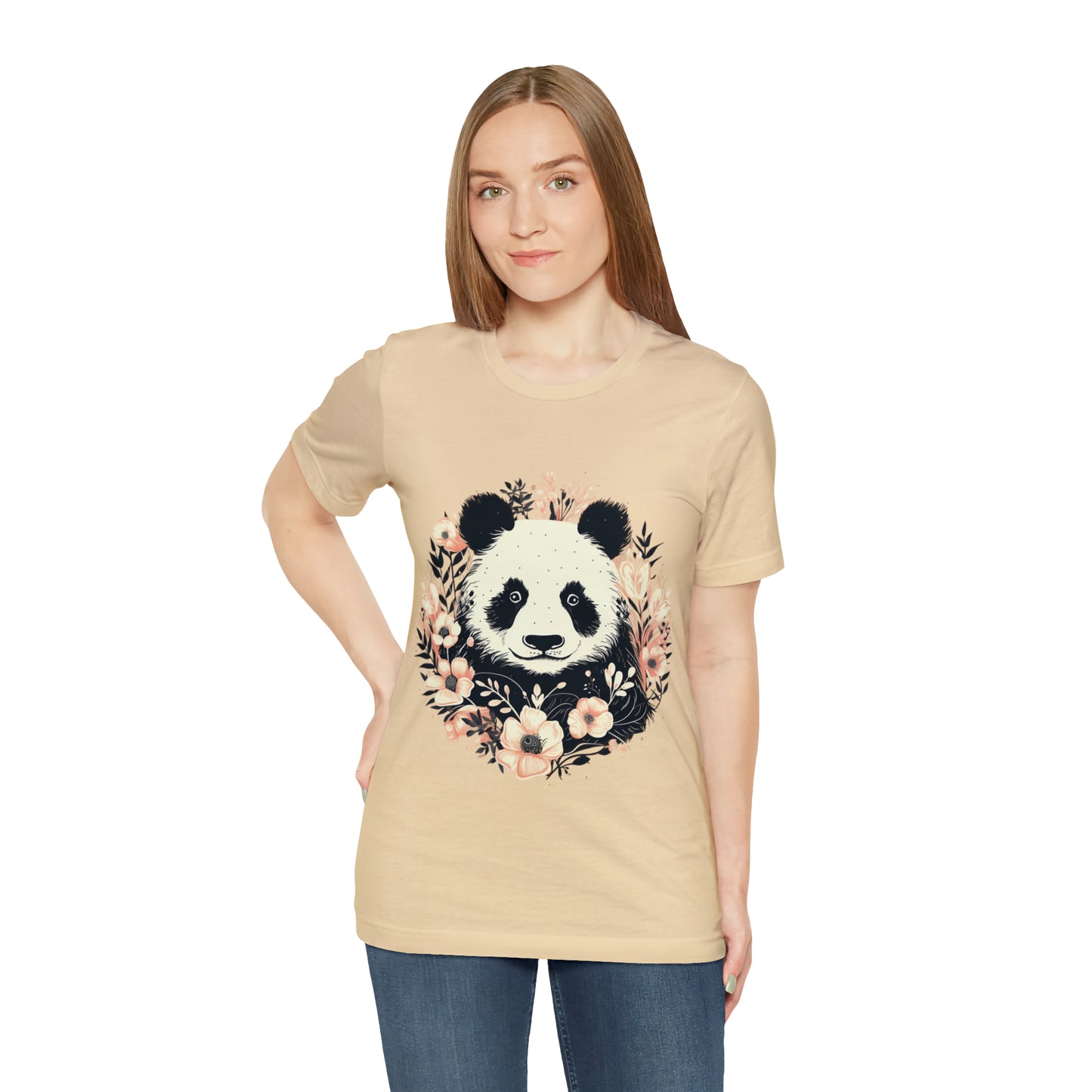 Panda Tee with Floral Background