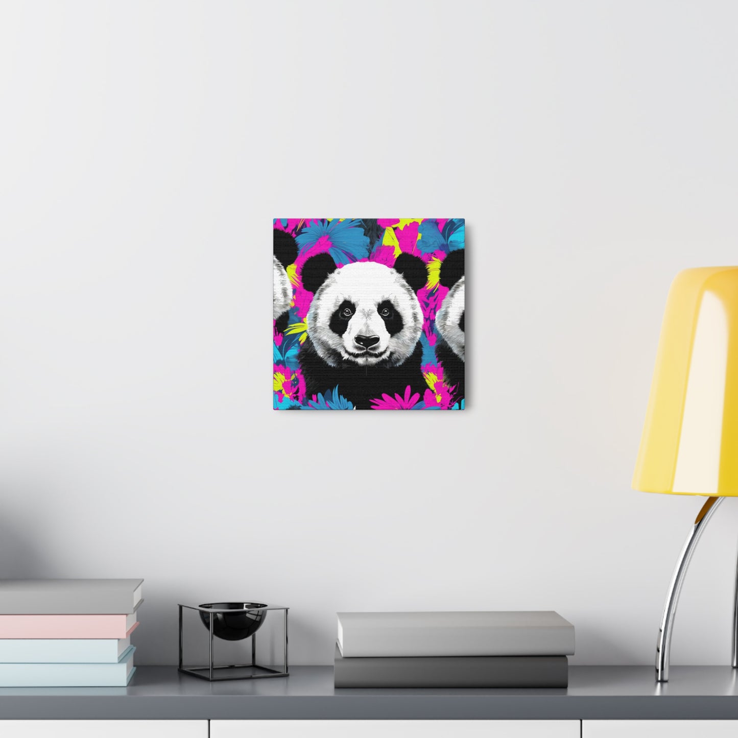 Panda Power: Canvas Gallery Wraps with a Black and White Panda Pattern and Neon Accents