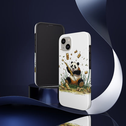 Tough Phone Cases with a print on it of A Jovial Panda Juggling Bamboo