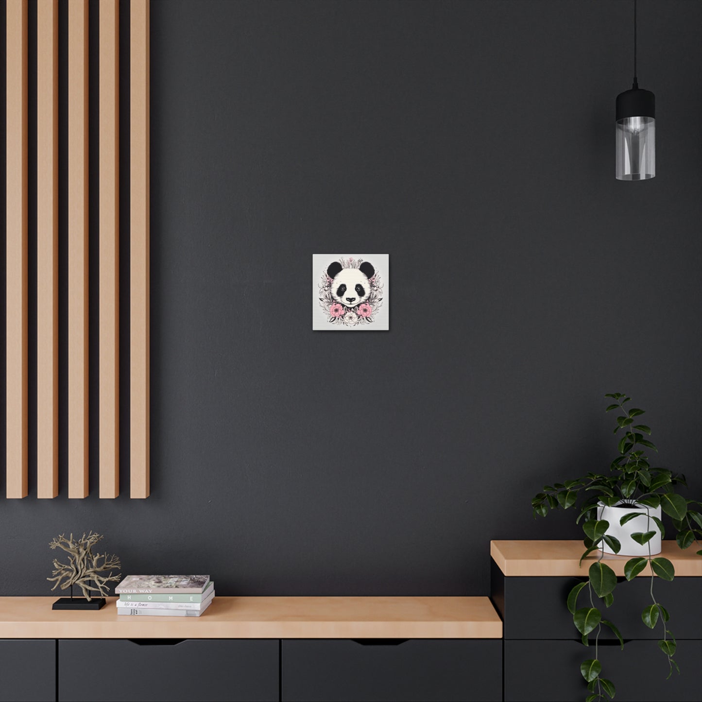 Canvas Gallery Wraps - Minimalist Panda Outline with a Trendy Floral