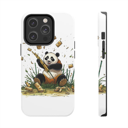 Tough Phone Cases with a print on it of A Jovial Panda Juggling Bamboo