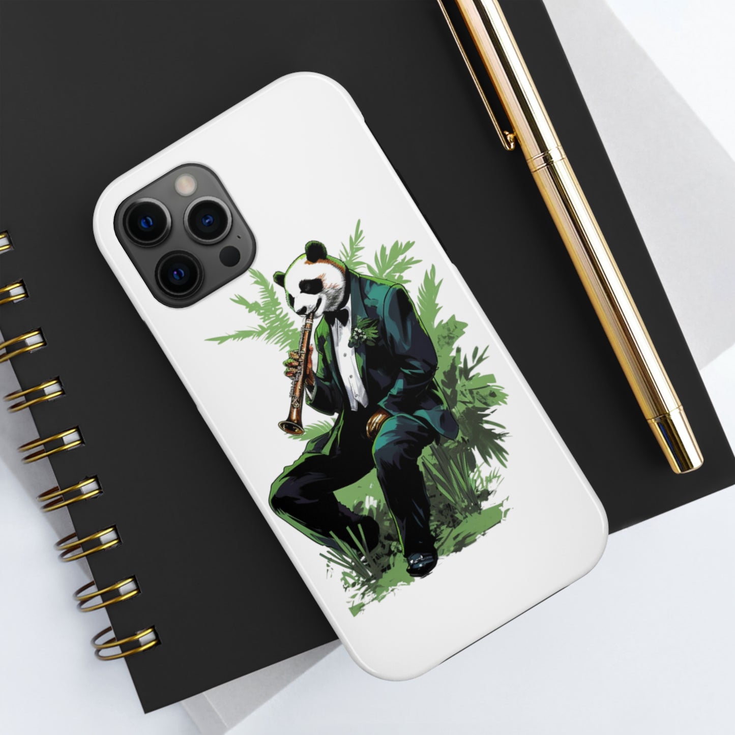 Tough Phone Cases with a suave comic panda playing a bamboo saxophone