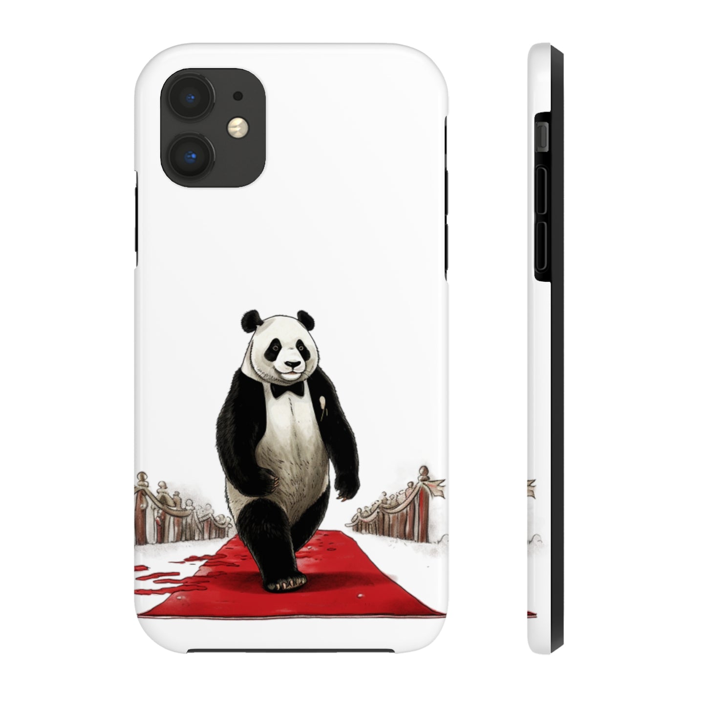 Tough Phone Cases with a print on it of A glamorous comic panda walking down a red carpet at a bamboo film festival.:
B