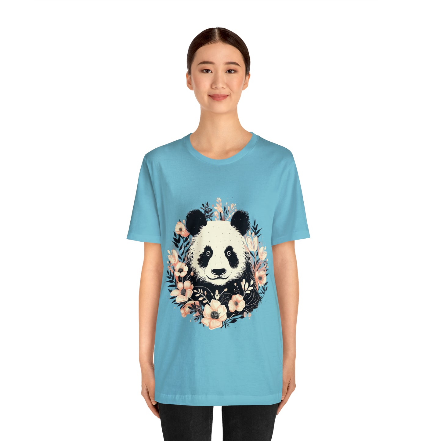 Panda Tee with Floral Background