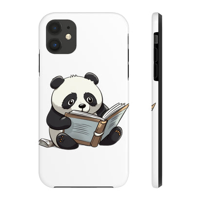 Tough Phone Cases with a print on it of A studious panda engrossed in a humorous pun book:

Panda