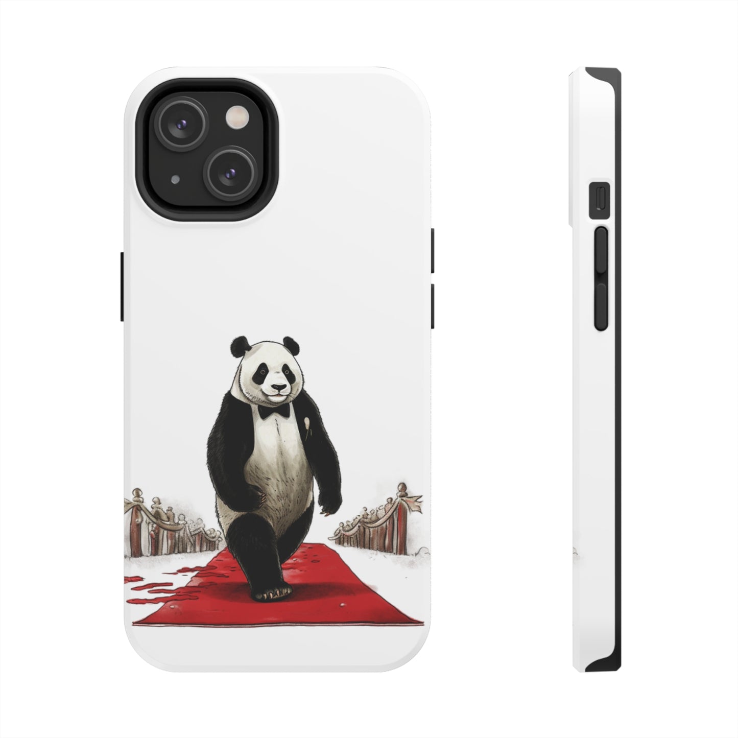 Tough Phone Cases with a print on it of A glamorous comic panda walking down a red carpet at a bamboo film festival.:
B