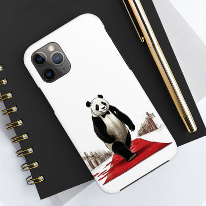 Tough Phone Cases with a print on it of A glamorous comic panda walking down a red carpet at a bamboo film festival.:
B
