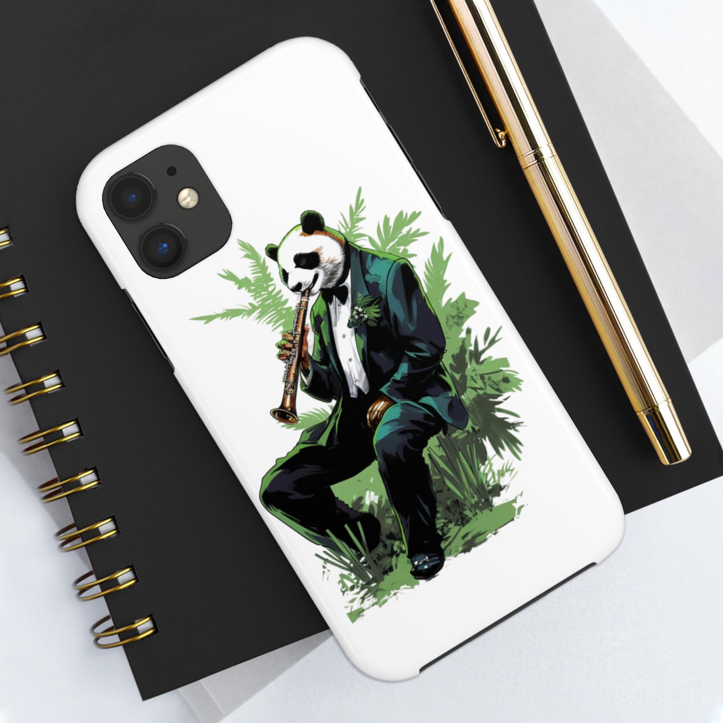 Tough Phone Cases with a suave comic panda playing a bamboo saxophone