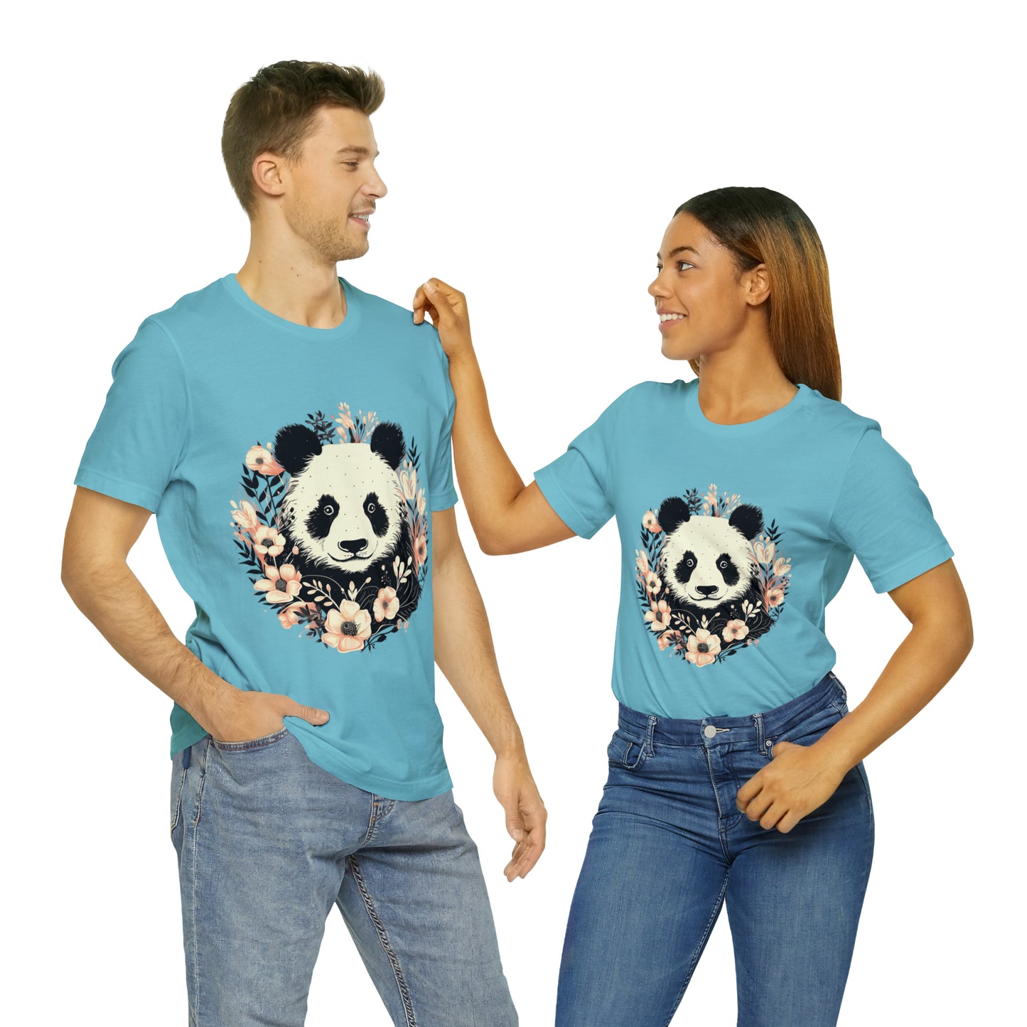 Panda Tee with Floral Background