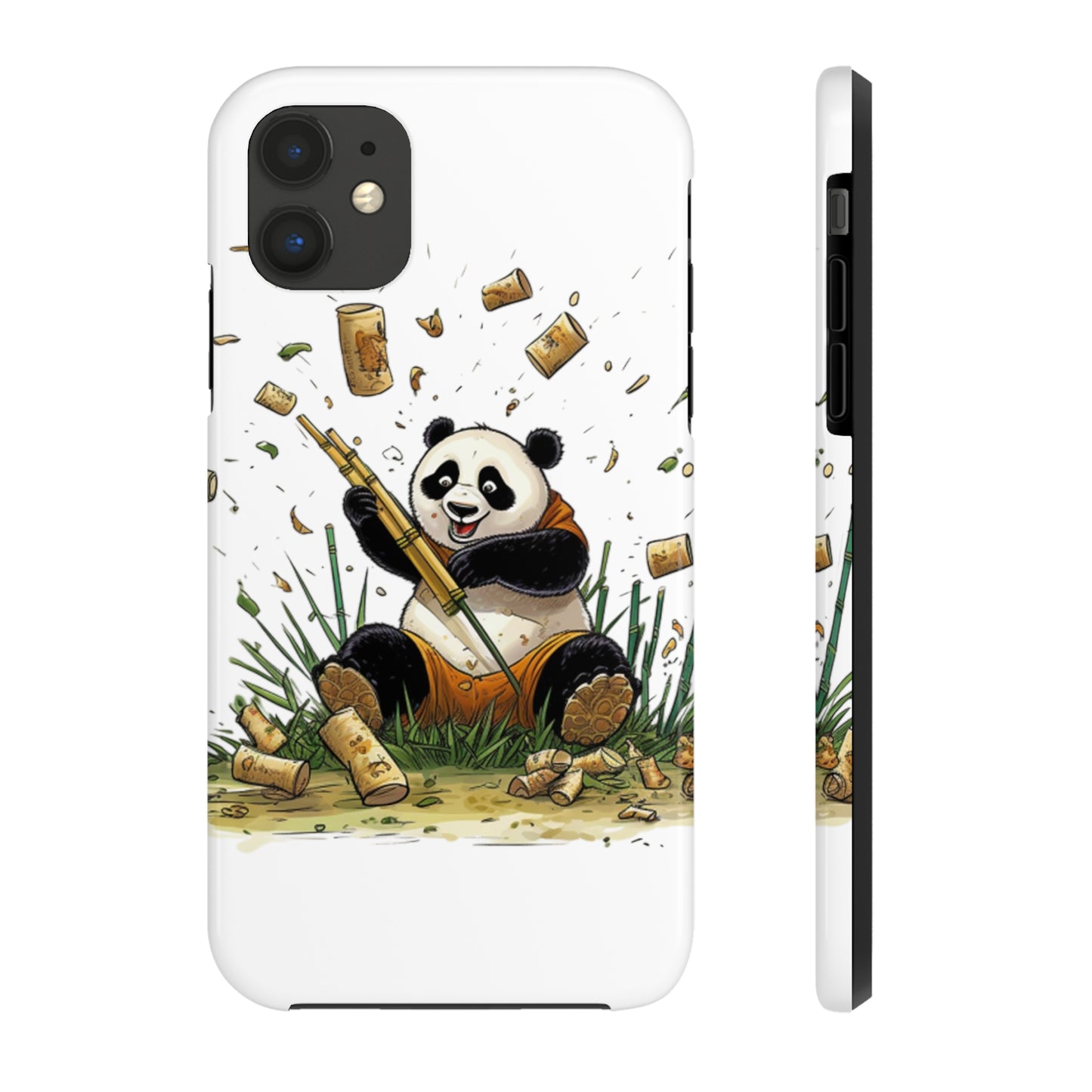 Tough Phone Cases with a print on it of A Jovial Panda Juggling Bamboo