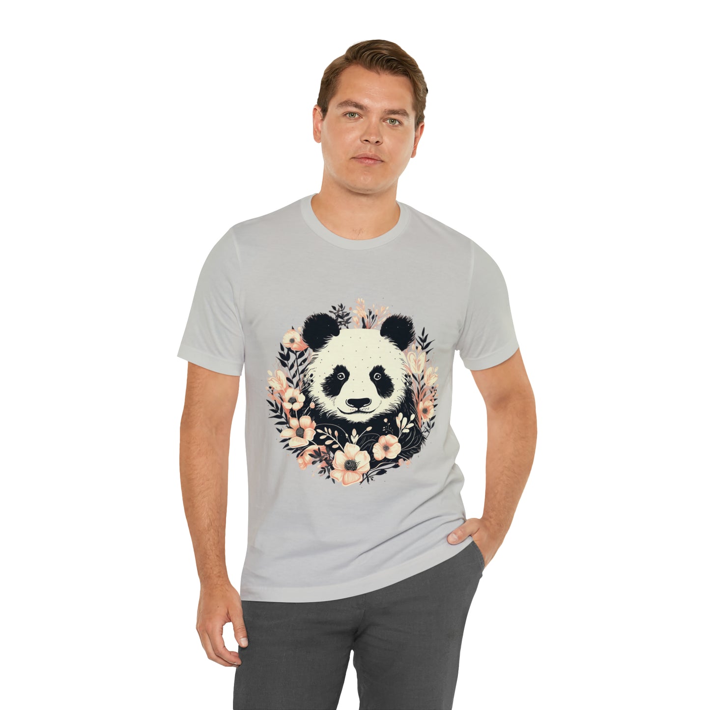 Panda Tee with Floral Background