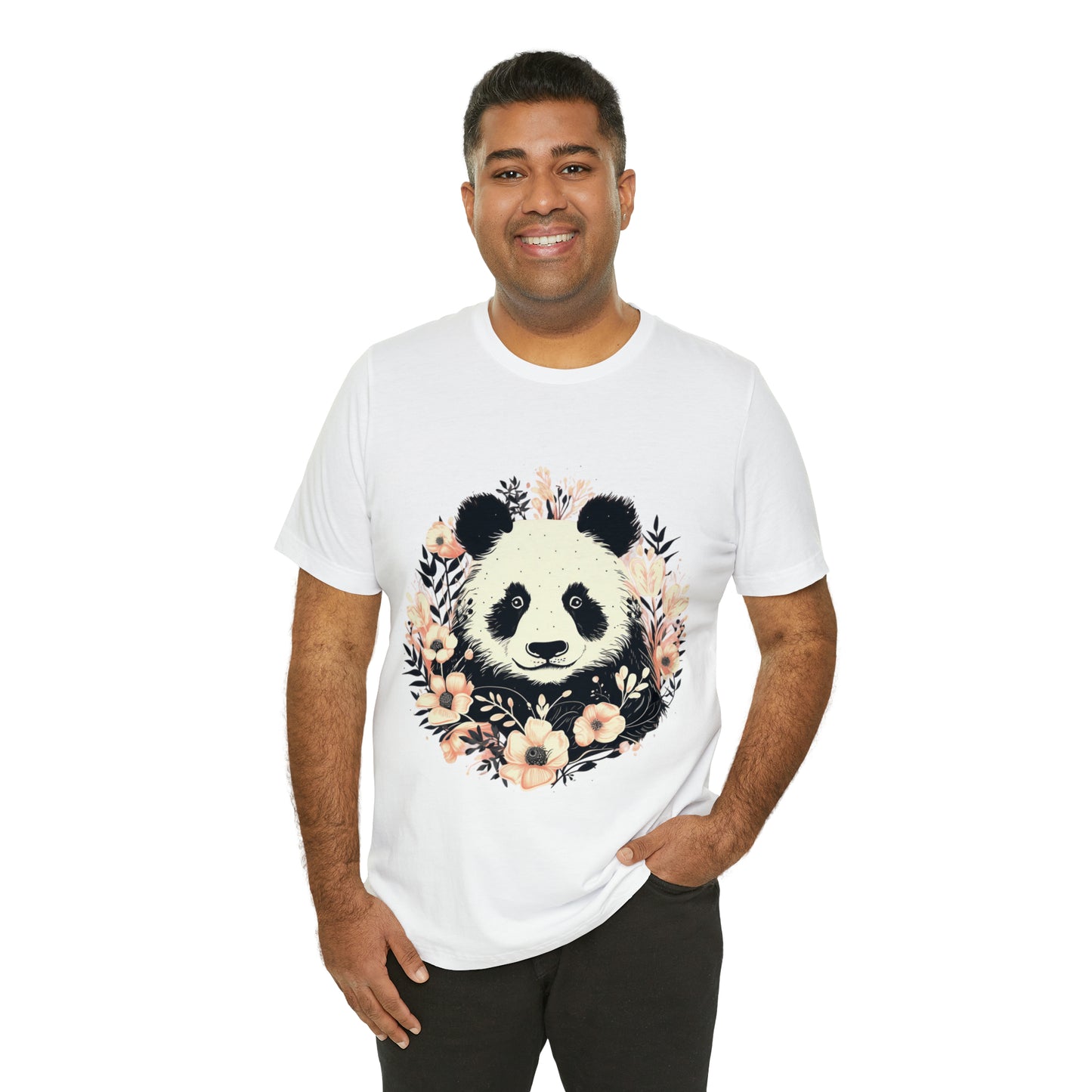 Panda Tee with Floral Background