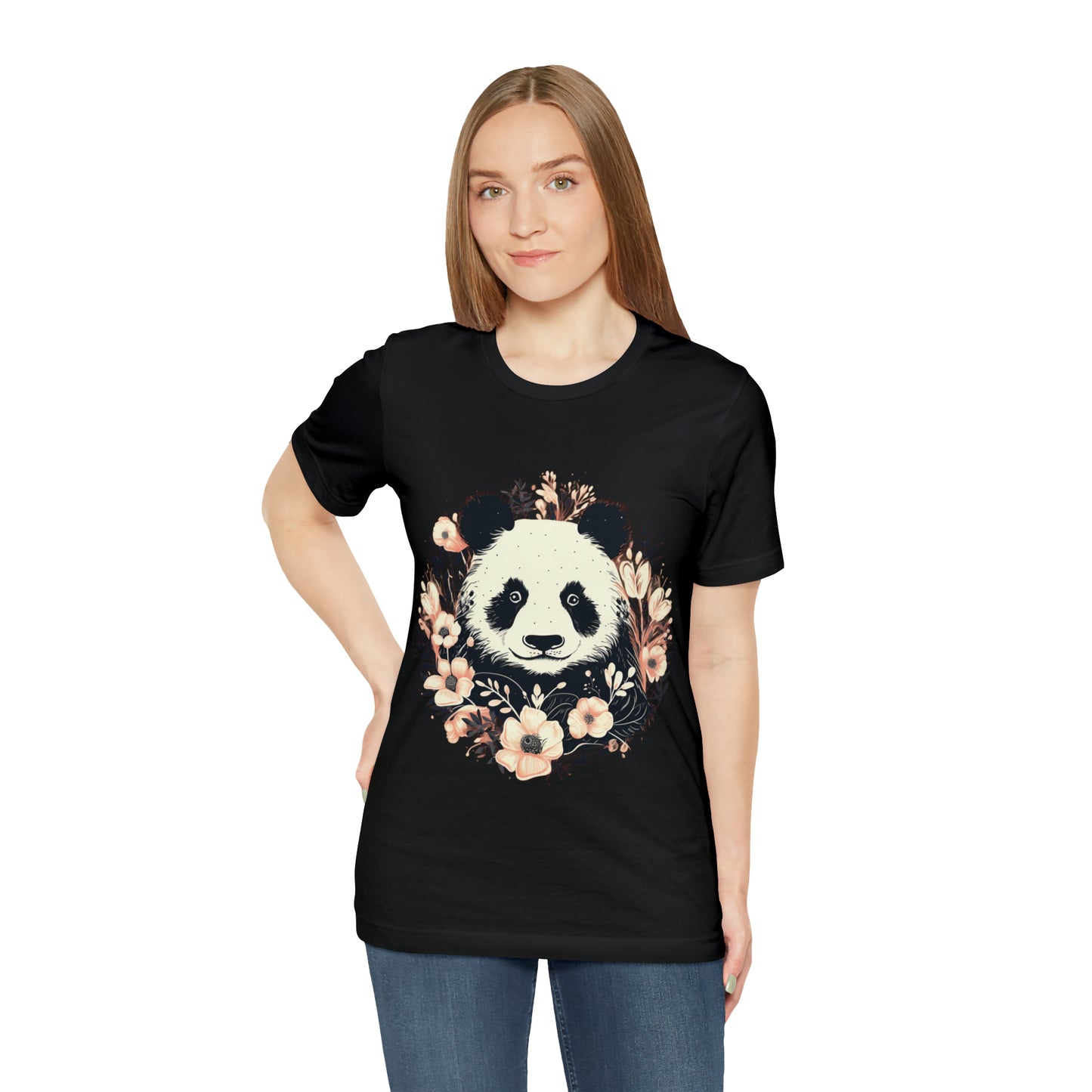 Panda Tee with Floral Background