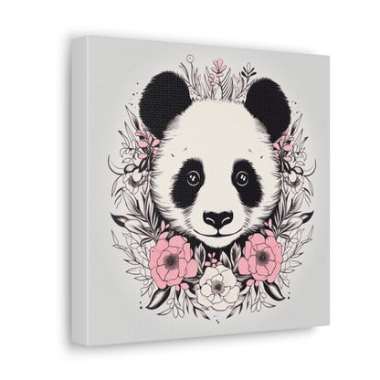 Canvas Gallery Wraps - Minimalist Panda Outline with a Trendy Floral