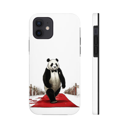 Tough Phone Cases with a print on it of A glamorous comic panda walking down a red carpet at a bamboo film festival.:
B