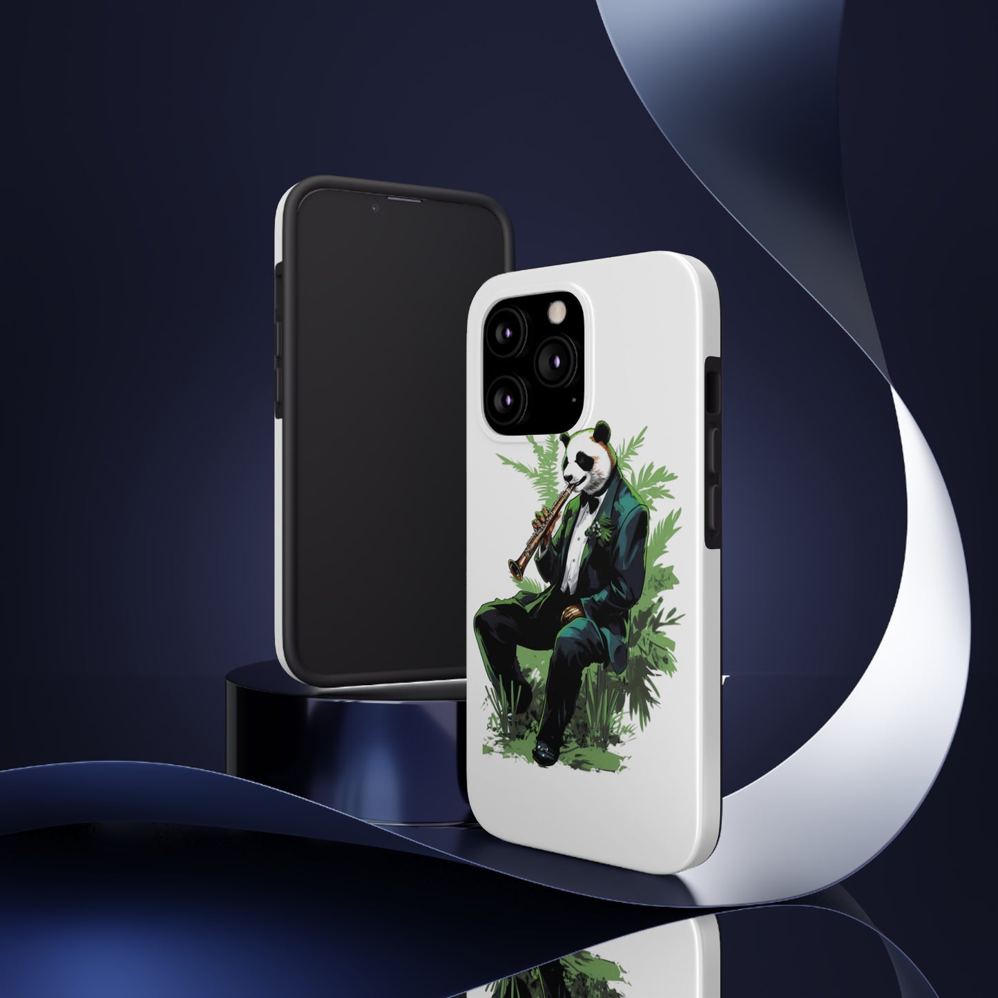 Tough Phone Cases with a suave comic panda playing a bamboo saxophone