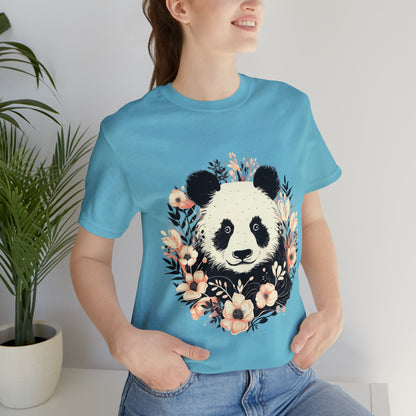 Panda Tee with Floral Background