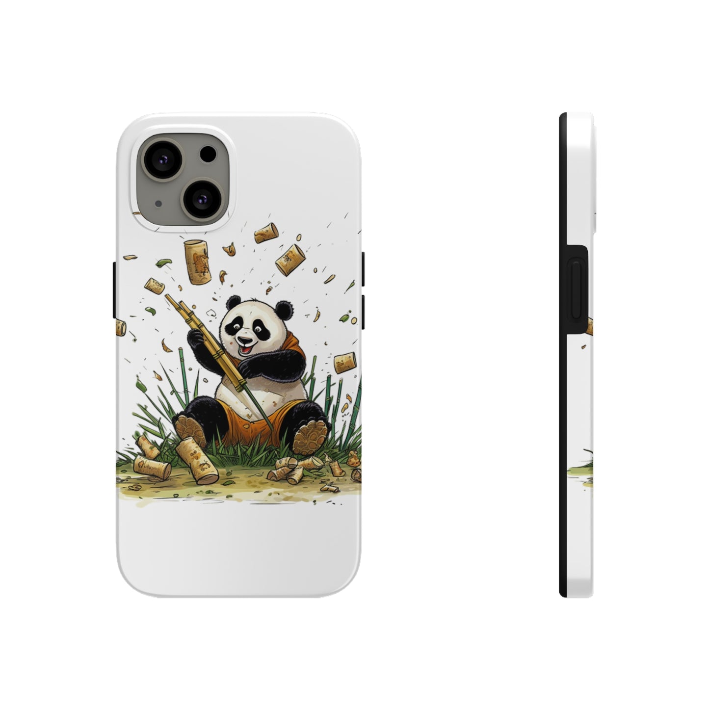 Tough Phone Cases with a print on it of A Jovial Panda Juggling Bamboo