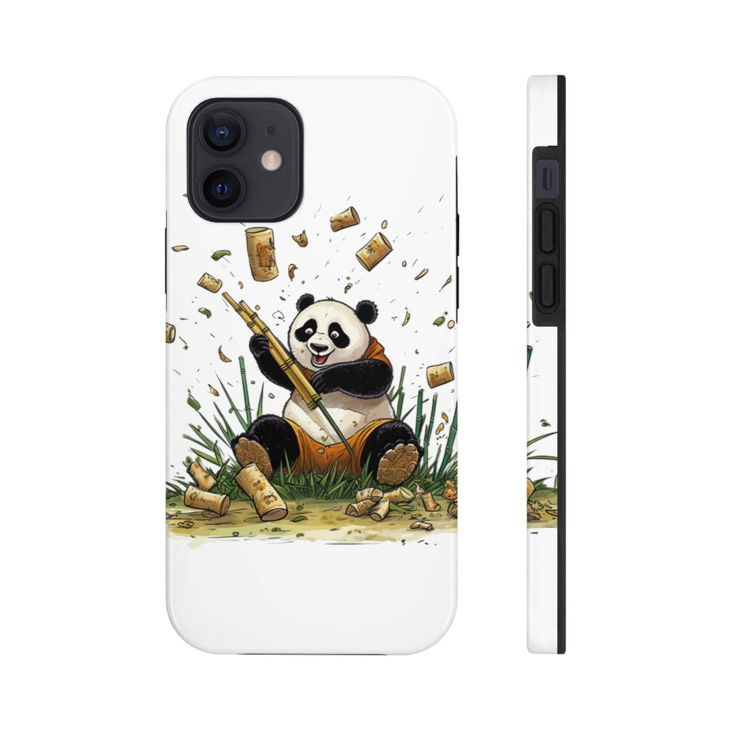 Tough Phone Cases with a print on it of A Jovial Panda Juggling Bamboo