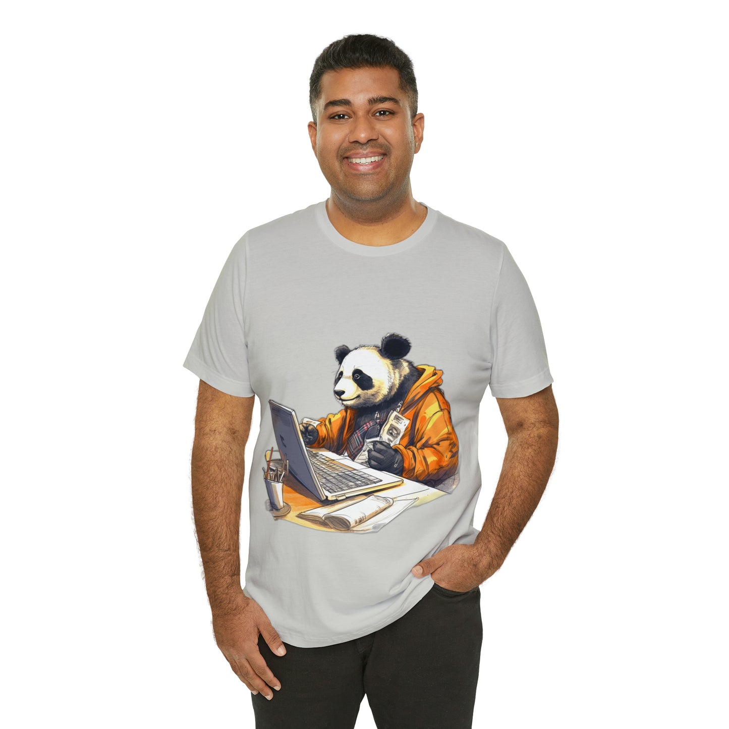 "Tech-Savvy Panda" Unisex Jersey Short Sleeve Tee