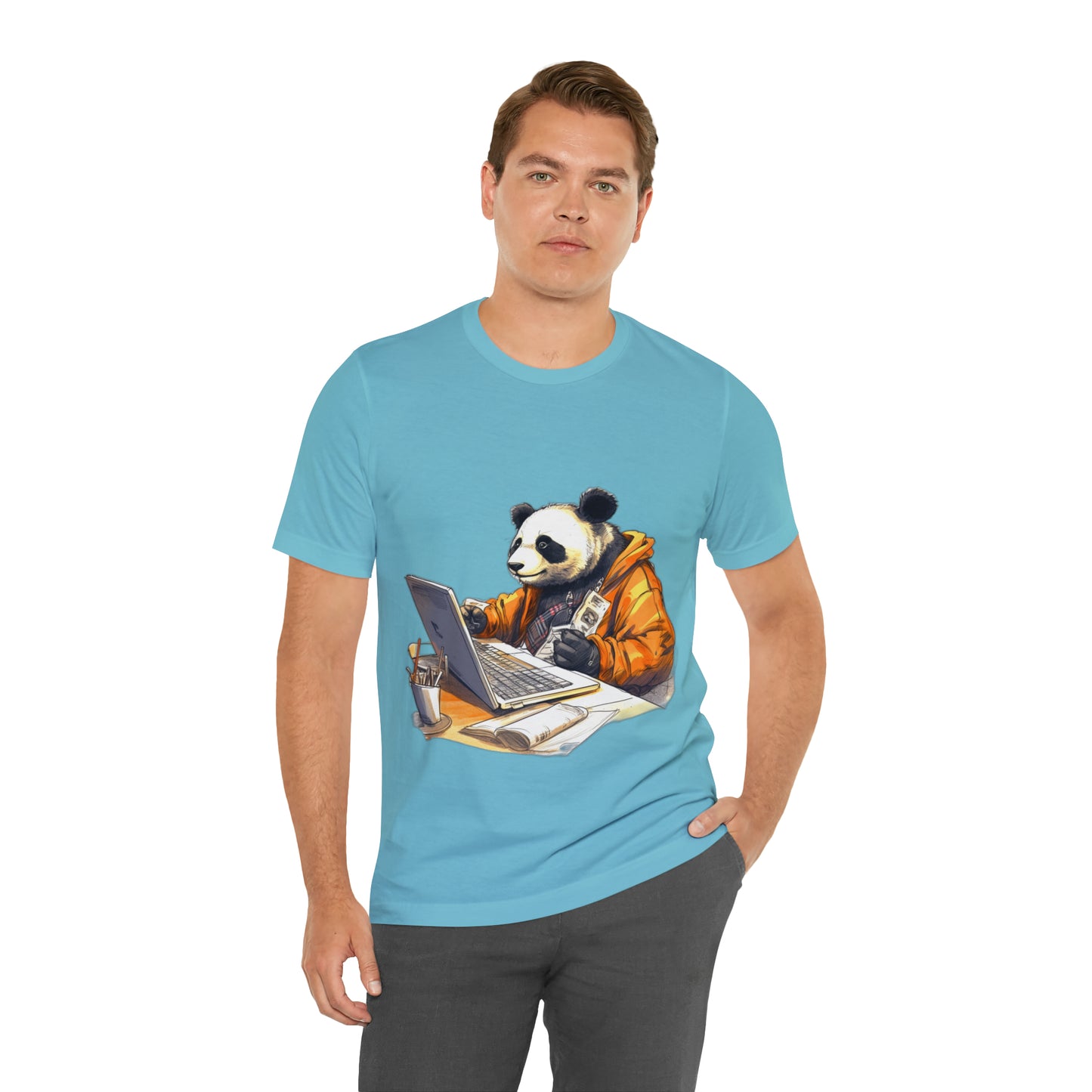 "Tech-Savvy Panda" Unisex Jersey Short Sleeve Tee