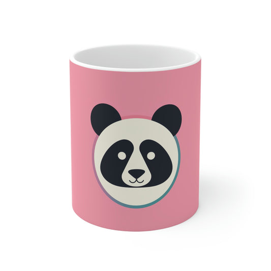 Pink Ceramic Mug - 11oz Coffee Mug with Cute Panda Icon