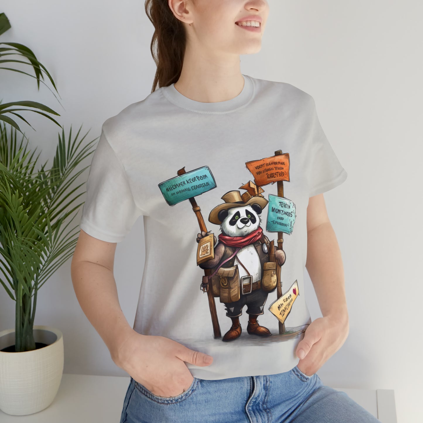 "Wanderlust Panda" Unisex Jersey Short Sleeve Tee